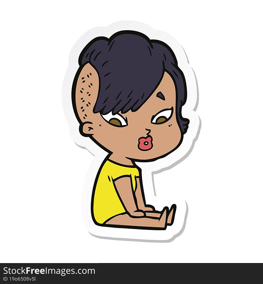 sticker of a cartoon surprised girl