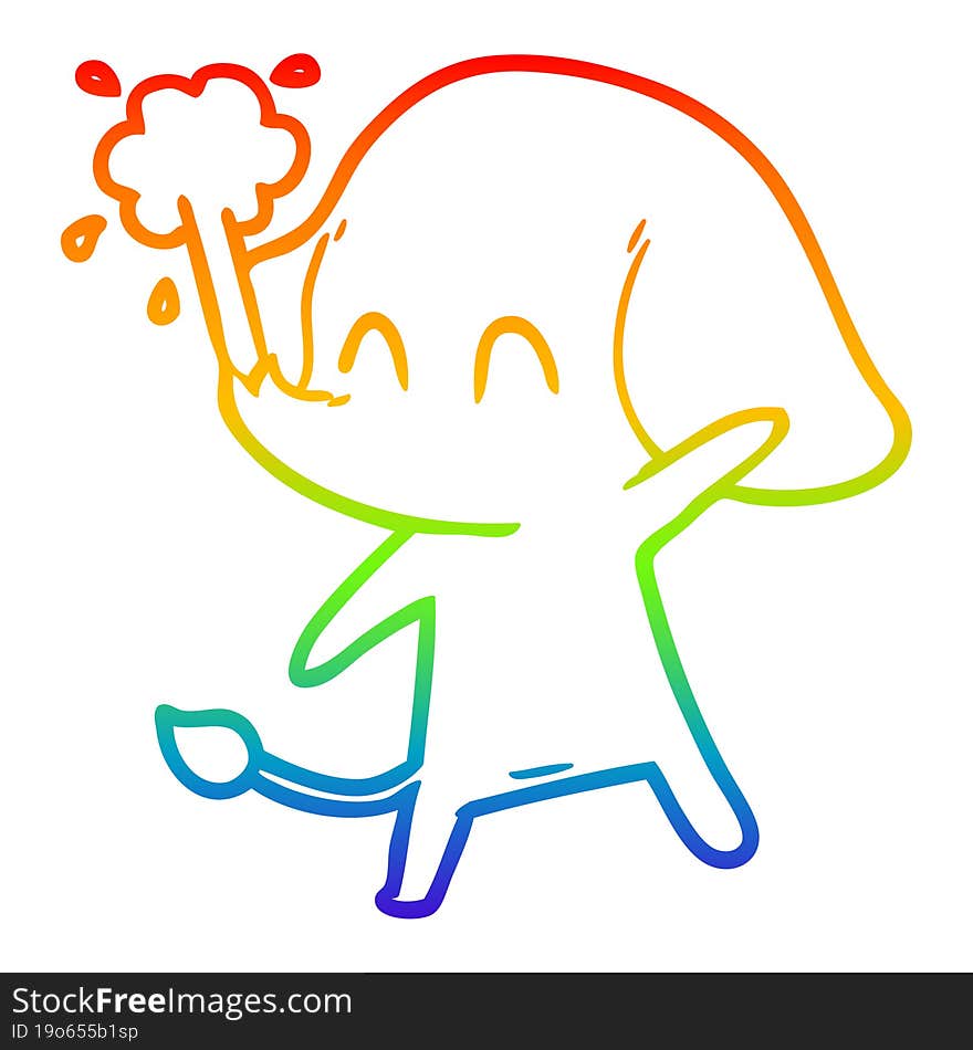 rainbow gradient line drawing cute cartoon elephant spouting water