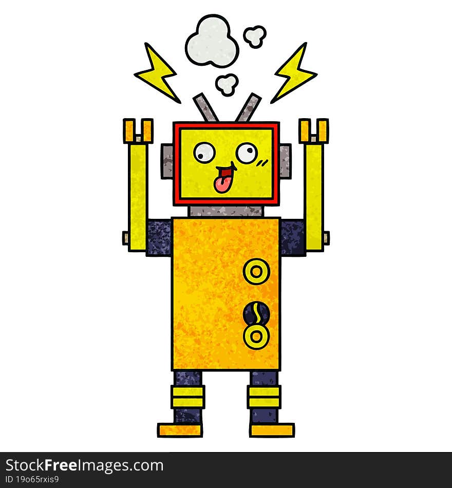 retro grunge texture cartoon malfunctioning robot