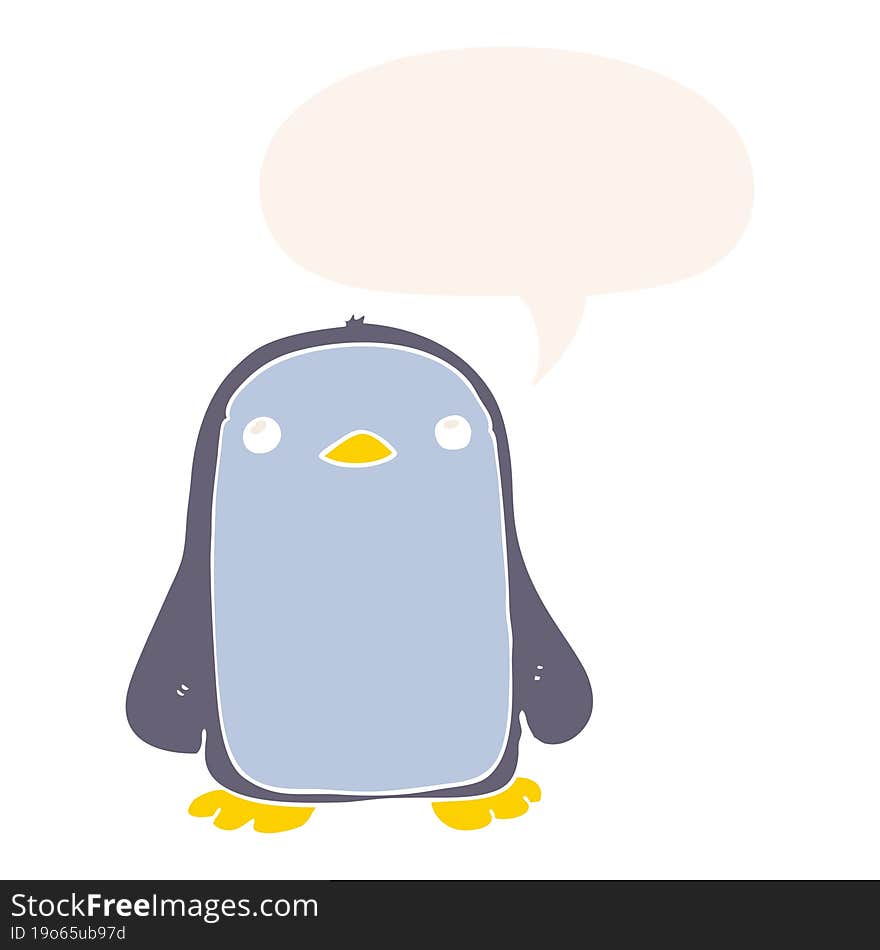 cute cartoon penguin and speech bubble in retro style