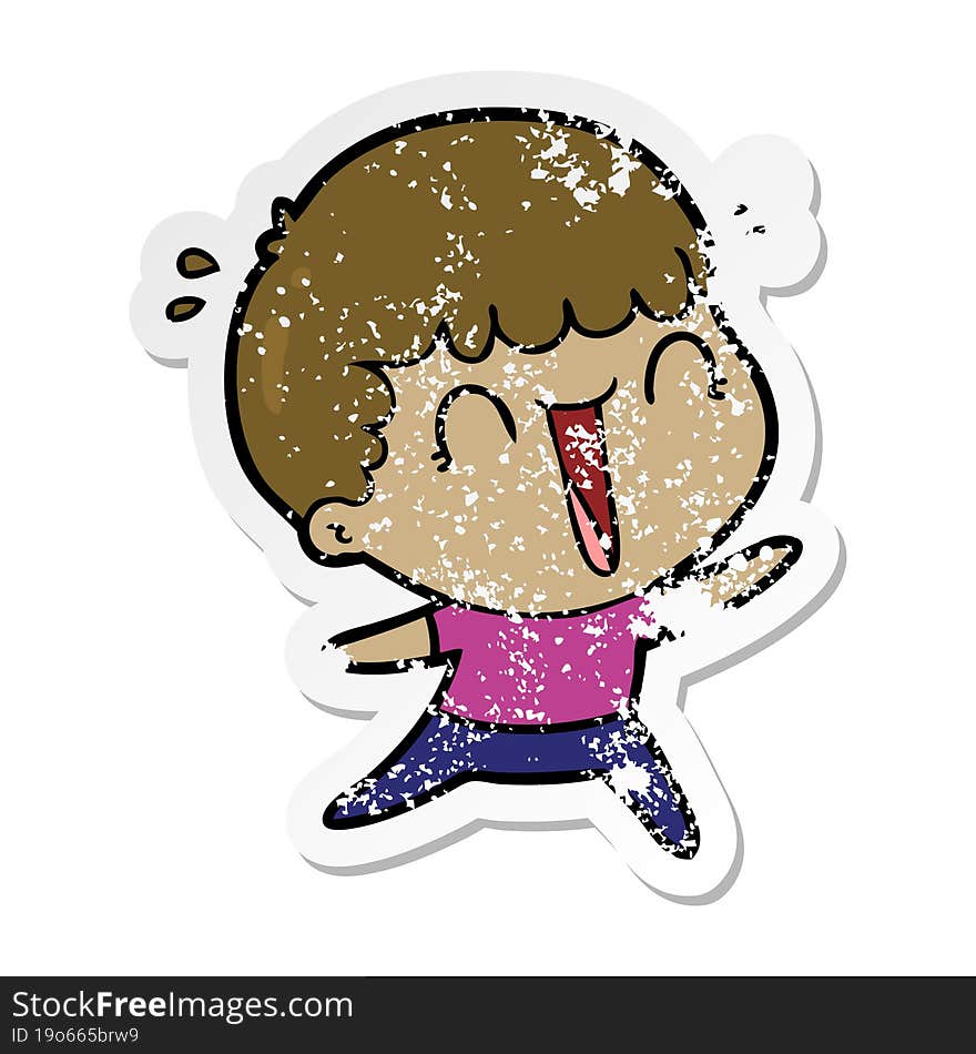 Distressed Sticker Of A Laughing Cartoon Man