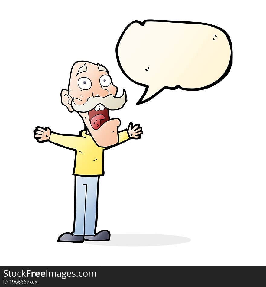 Cartoon Stressed Old Man With Speech Bubble