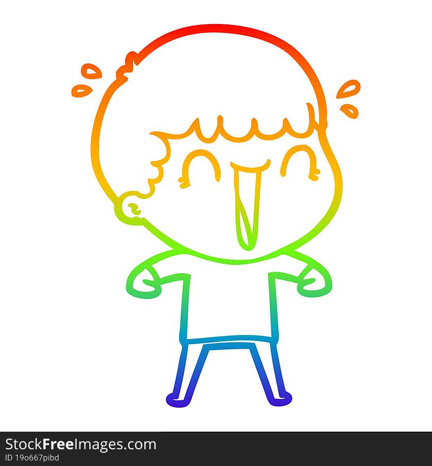 Rainbow Gradient Line Drawing Laughing Cartoon Man