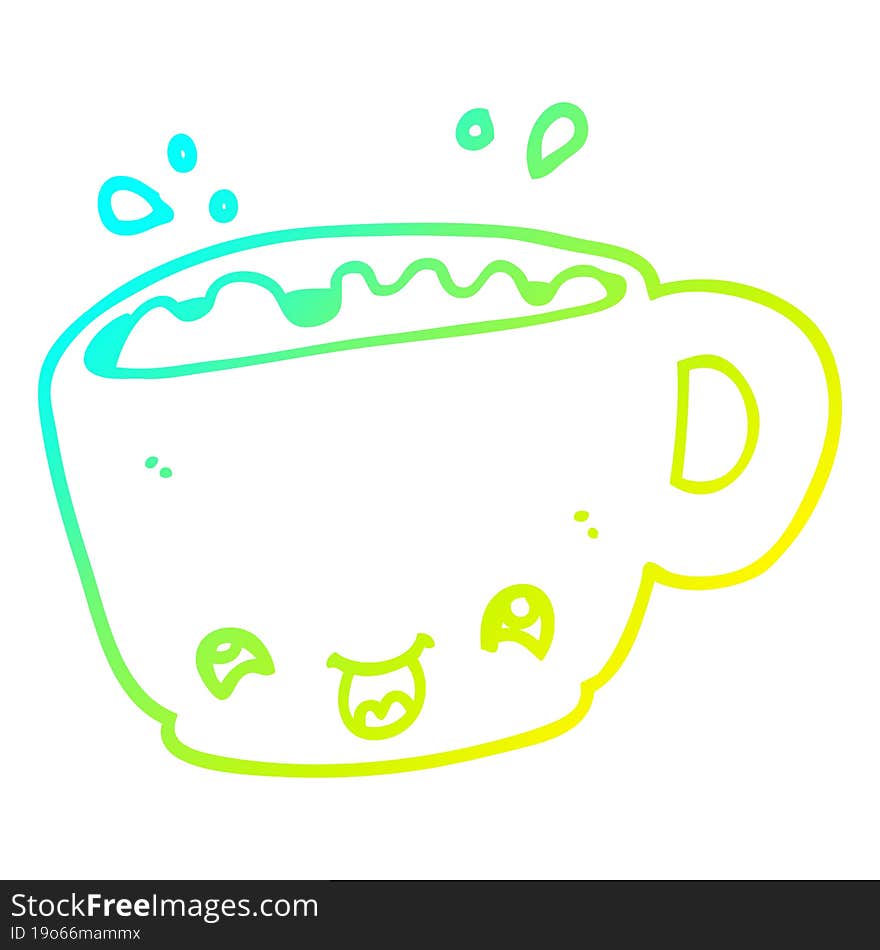 cold gradient line drawing cartoon cup of coffee