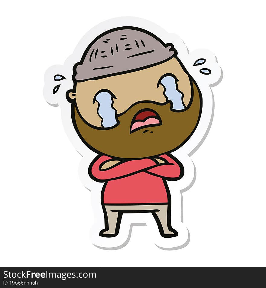 Sticker Of A Cartoon Bearded Man Crying