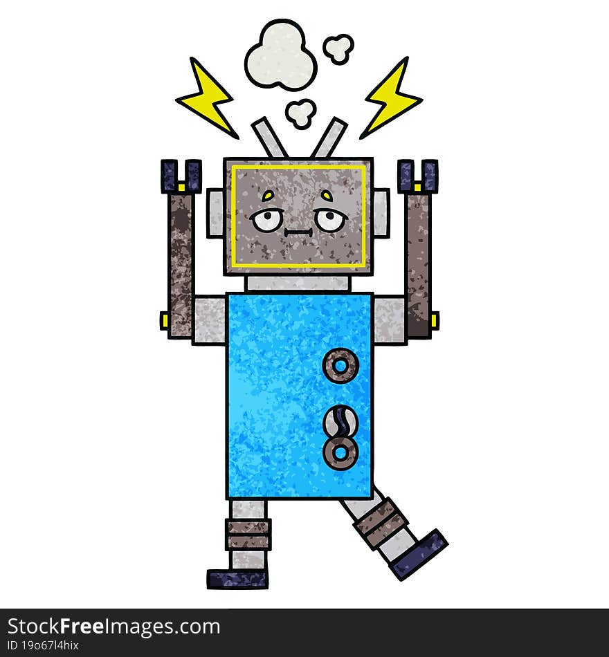 retro grunge texture cartoon malfunctioning robot