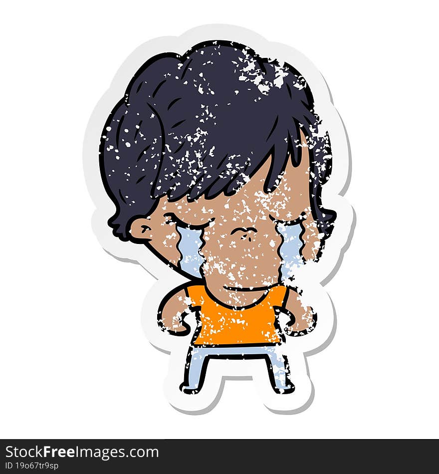 Distressed Sticker Of A Cartoon Woman Crying