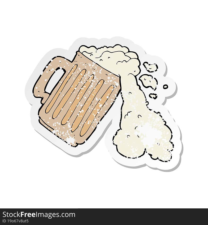 retro distressed sticker of a cartoon mug of beer