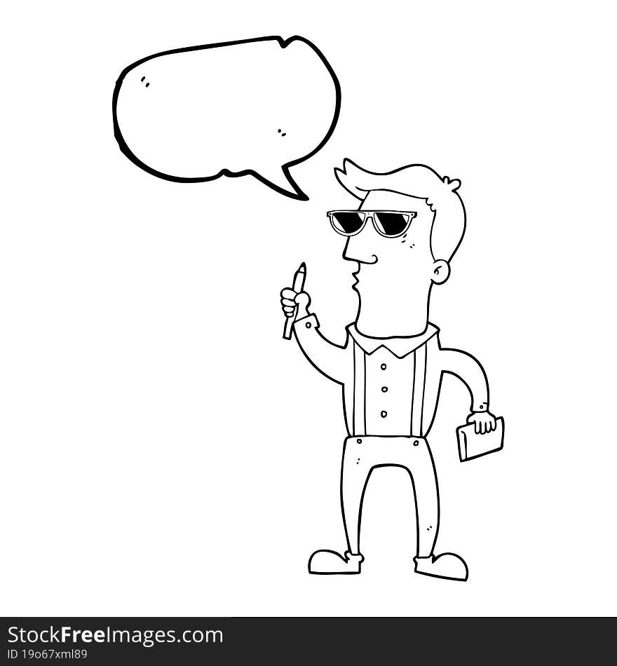 speech bubble cartoon man with notebook