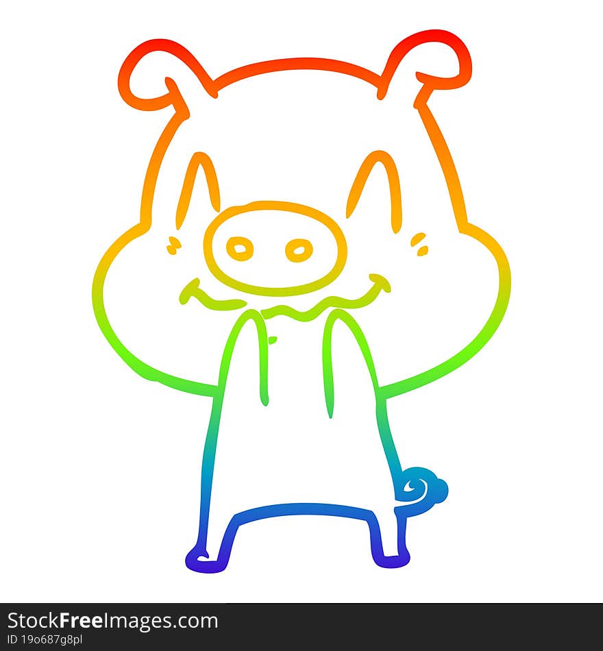 rainbow gradient line drawing nervous cartoon pig