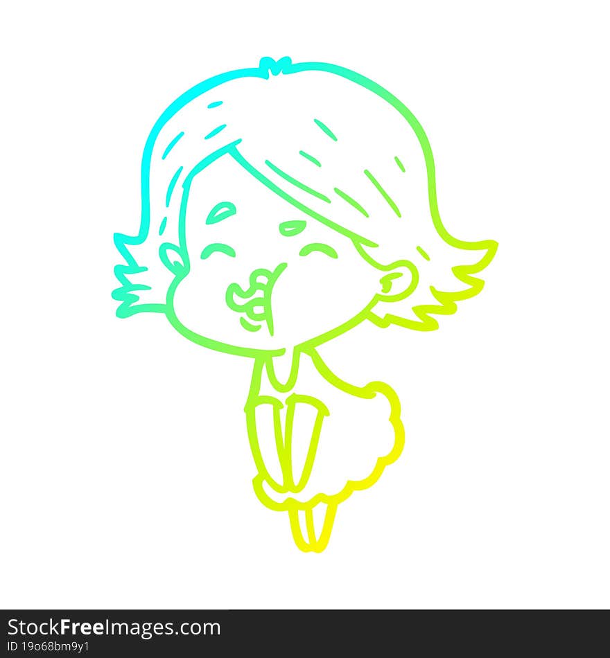 cold gradient line drawing of a cartoon girl pulling face