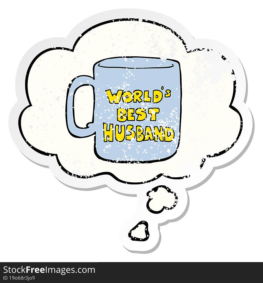 worlds best husband mug with thought bubble as a distressed worn sticker