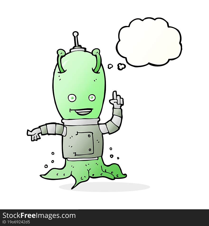 cartoon alien spaceman with thought bubble