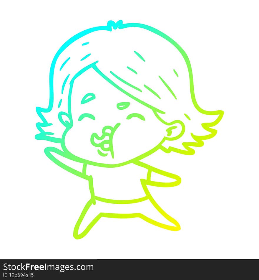 cold gradient line drawing of a cartoon girl pulling face