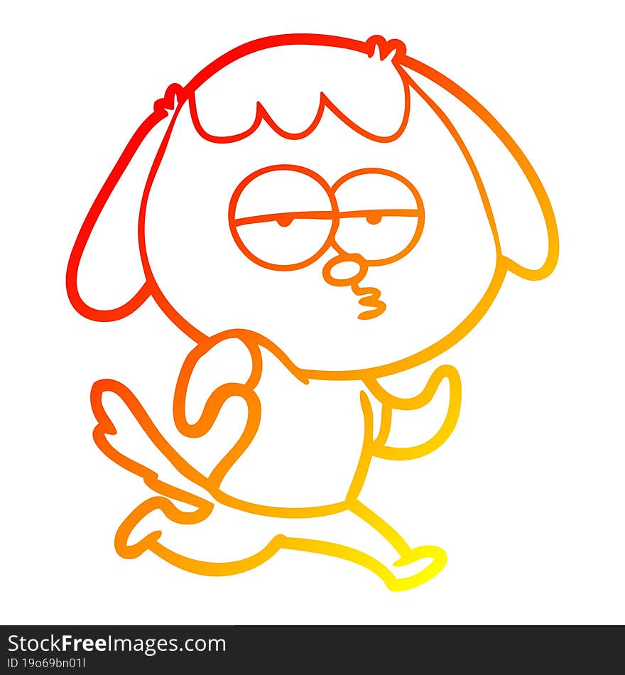 warm gradient line drawing of a cartoon bored dog