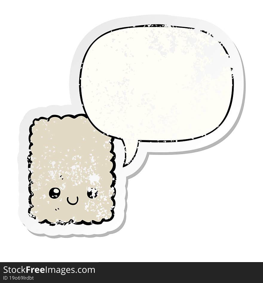 cartoon biscuit and speech bubble distressed sticker