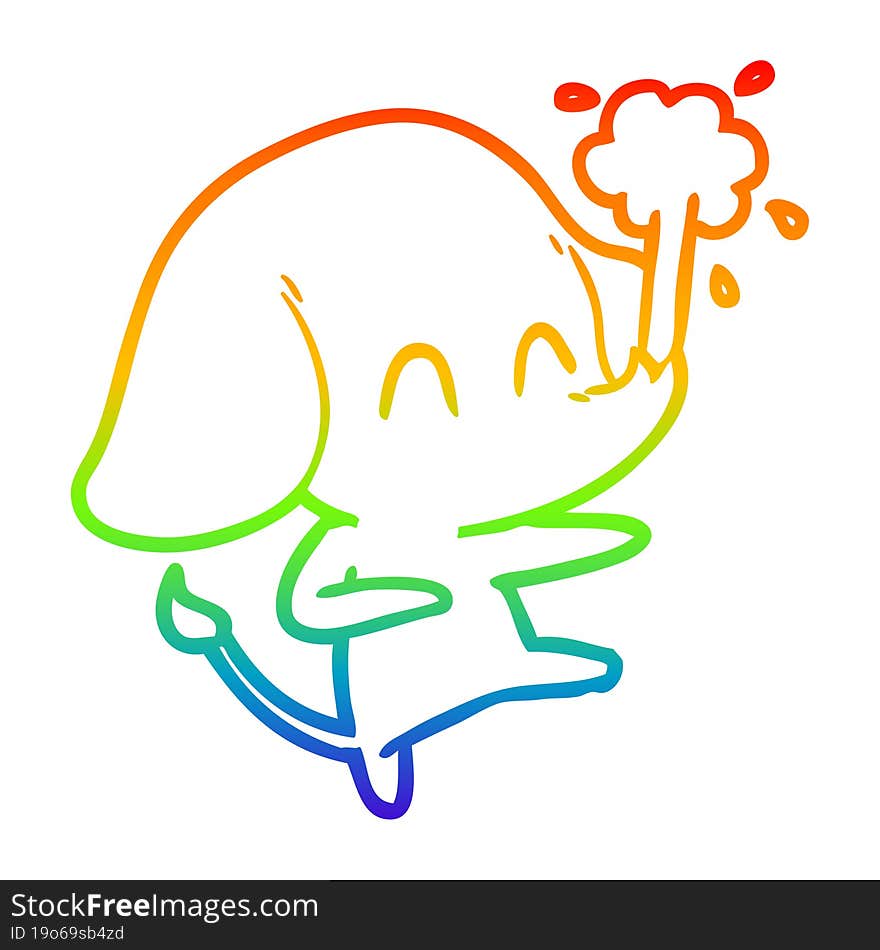 rainbow gradient line drawing cute cartoon elephant spouting water