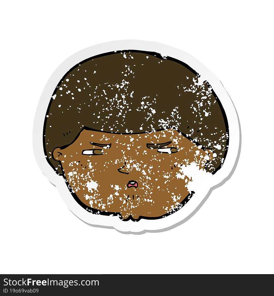 retro distressed sticker of a cartoon annoyed man