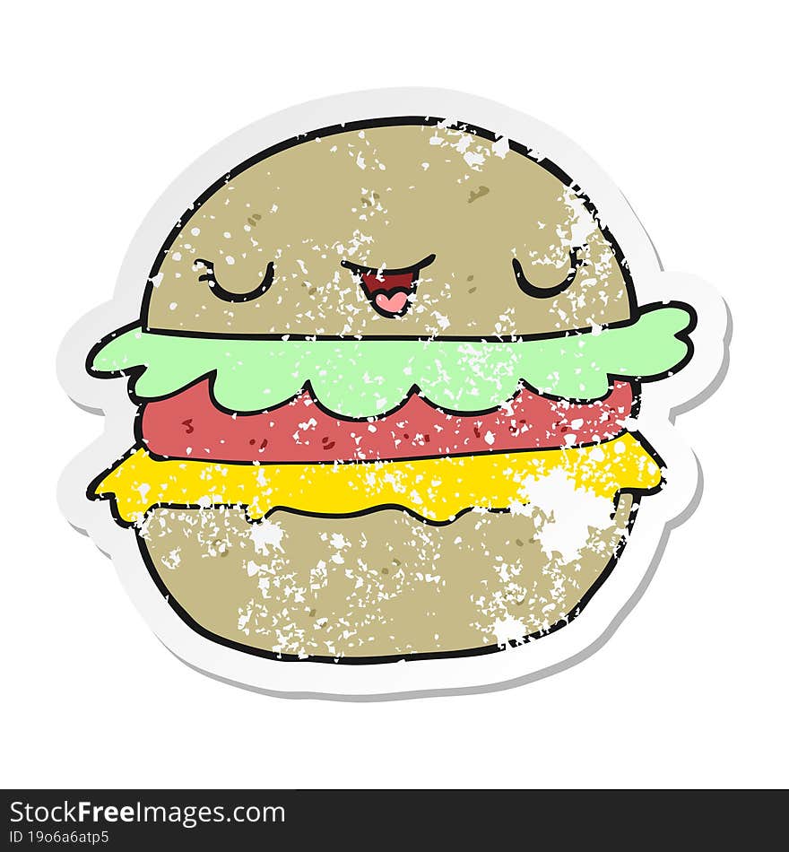 distressed sticker of a cartoon burger