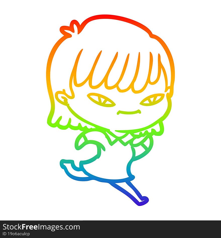 rainbow gradient line drawing of a cartoon woman