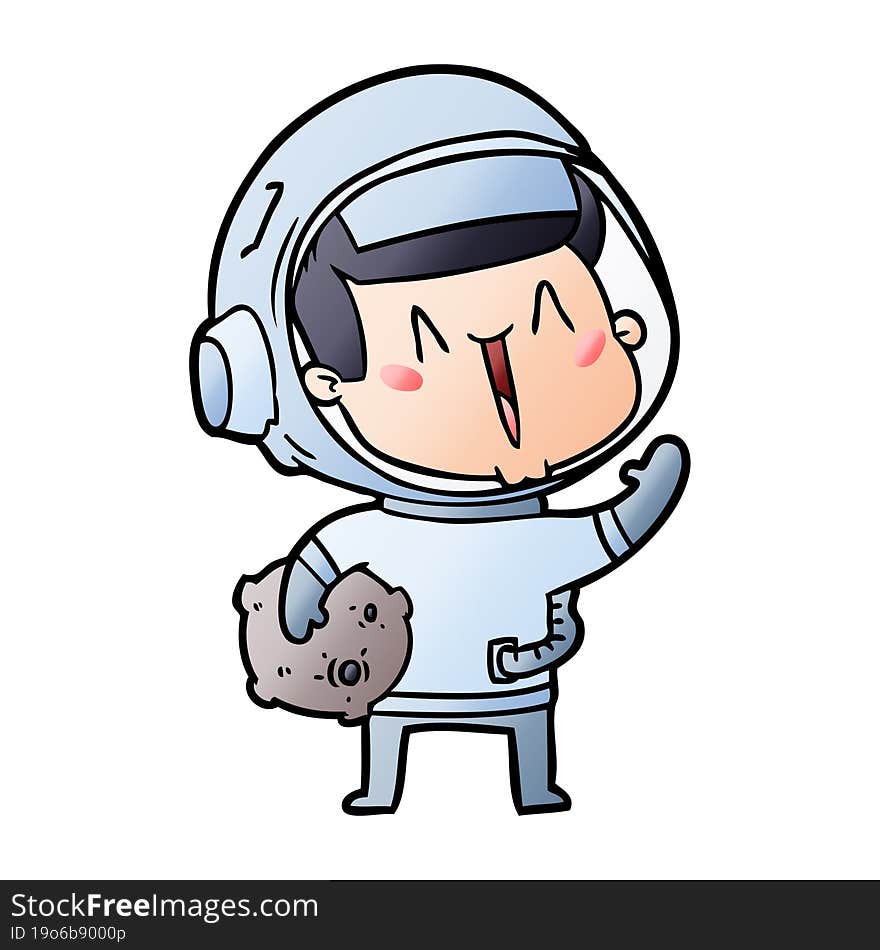 happy cartoon astronaut with moon rock. happy cartoon astronaut with moon rock