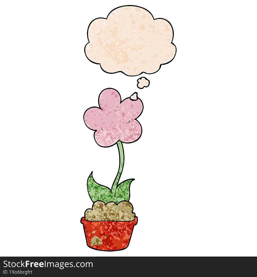 cute cartoon flower and thought bubble in grunge texture pattern style