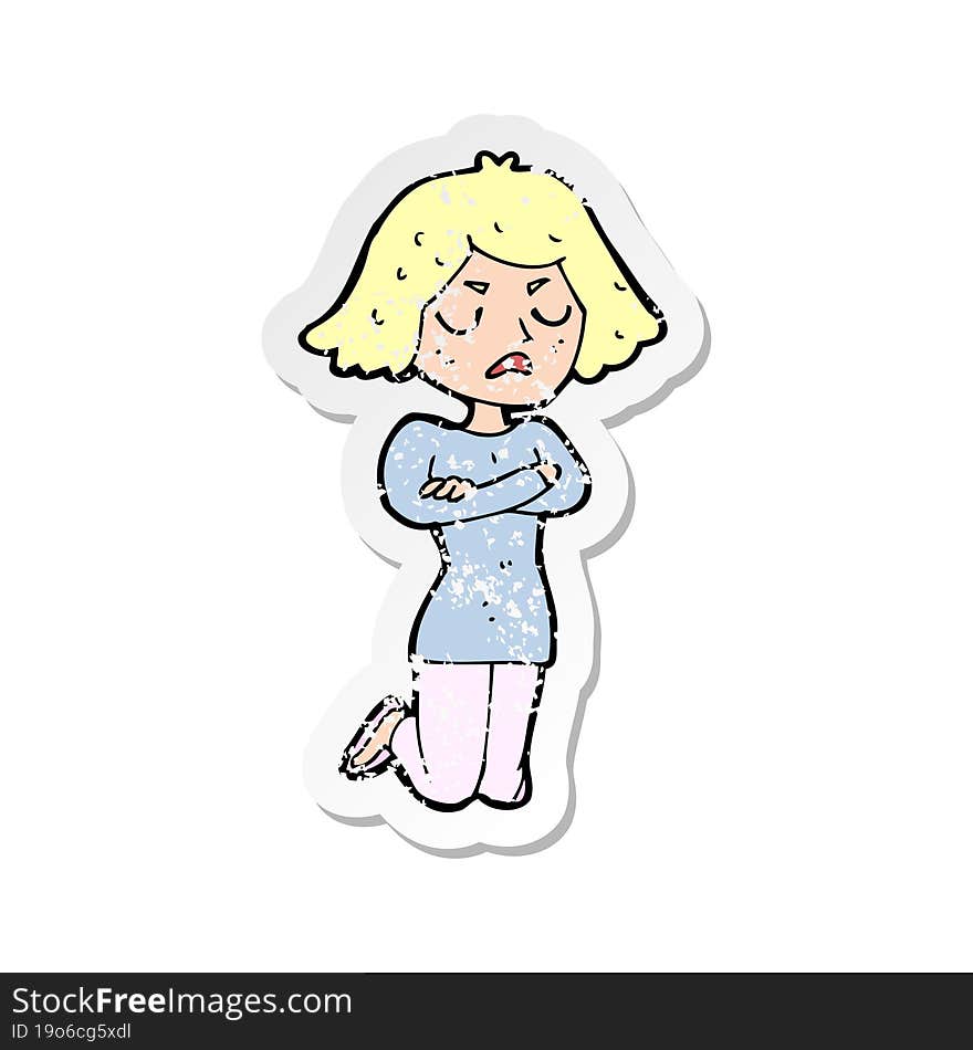 Retro Distressed Sticker Of A Cartoon Annoyed Woman