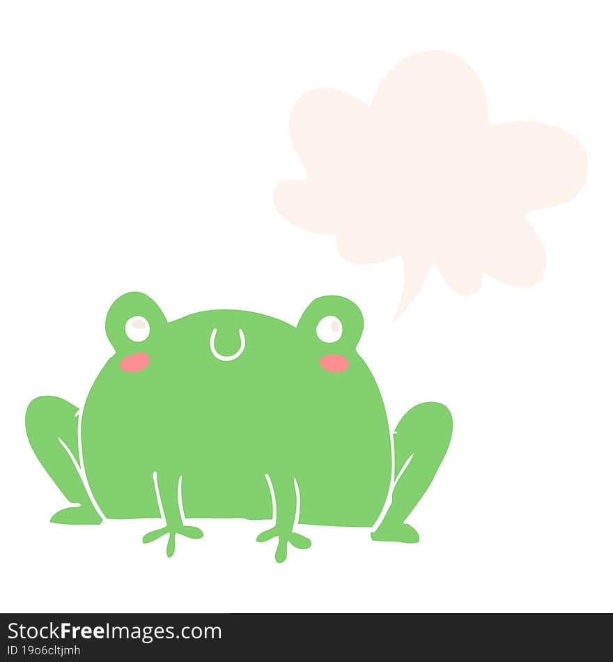 cartoon frog and speech bubble in retro style