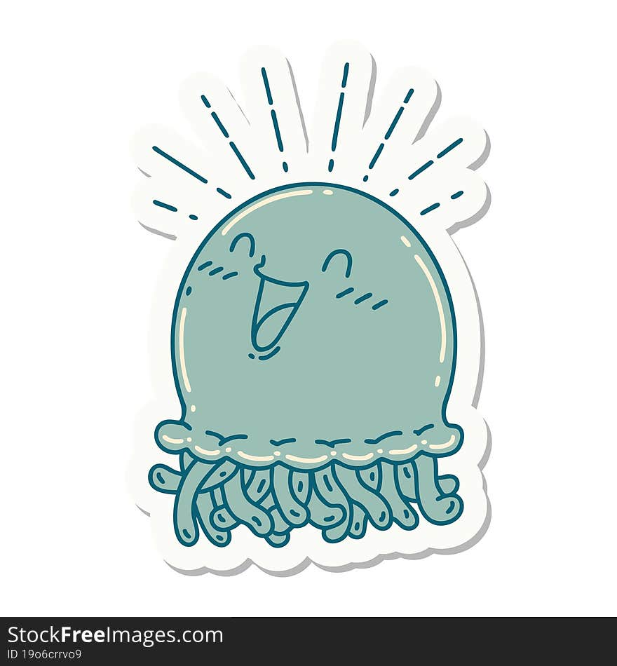 sticker of tattoo style happy jellyfish