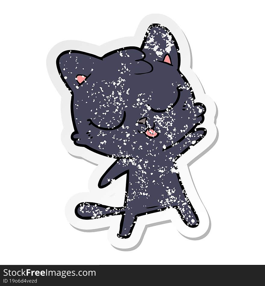 distressed sticker of a cute cartoon cat