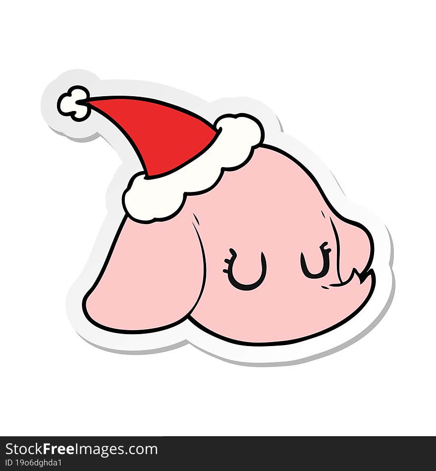 sticker cartoon of a elephant face wearing santa hat