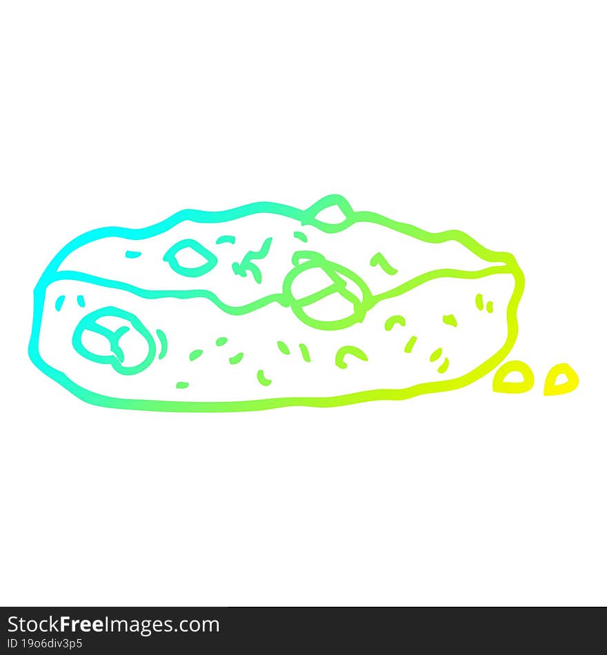 cold gradient line drawing of a cartoon chocolate chip cookie