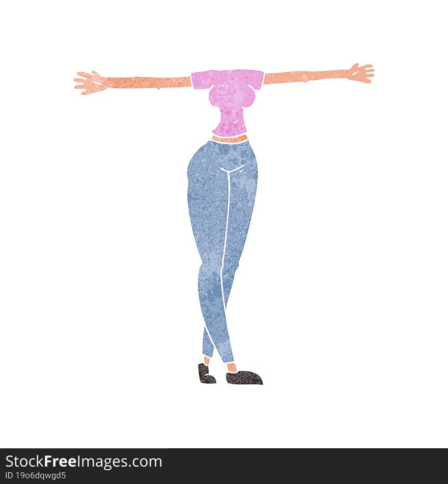 retro cartoon female body with wide arms