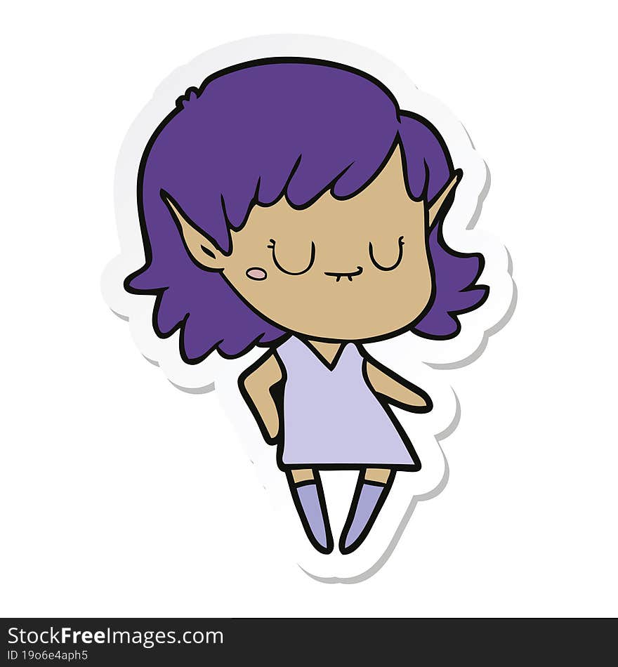 Sticker Of A Happy Cartoon Elf Girl Wearing Dress