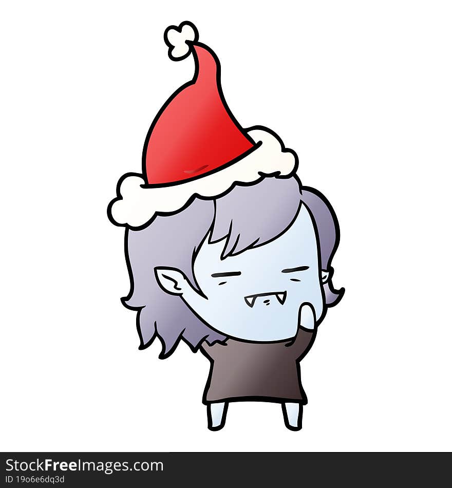 gradient cartoon of a undead vampire girl wearing santa hat