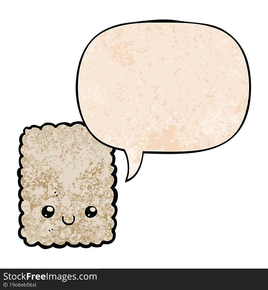 cartoon biscuit and speech bubble in retro texture style