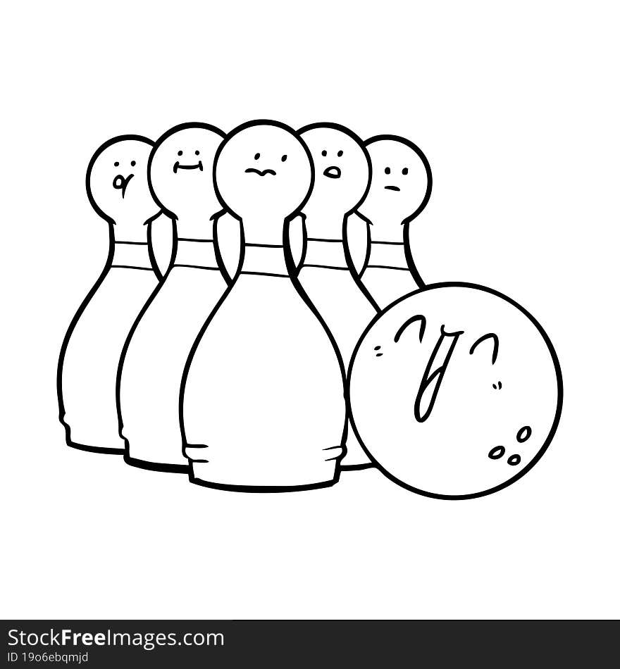 cartoon laughing bowling ball and pins. cartoon laughing bowling ball and pins