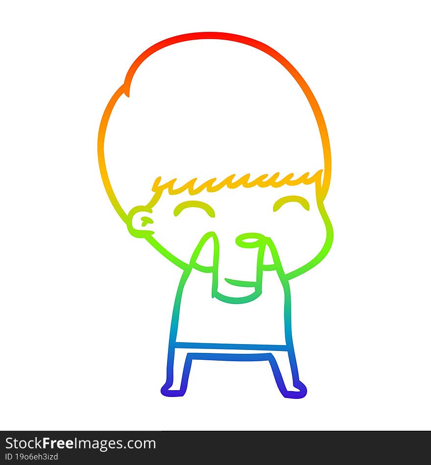 rainbow gradient line drawing of a happy cartoon boy