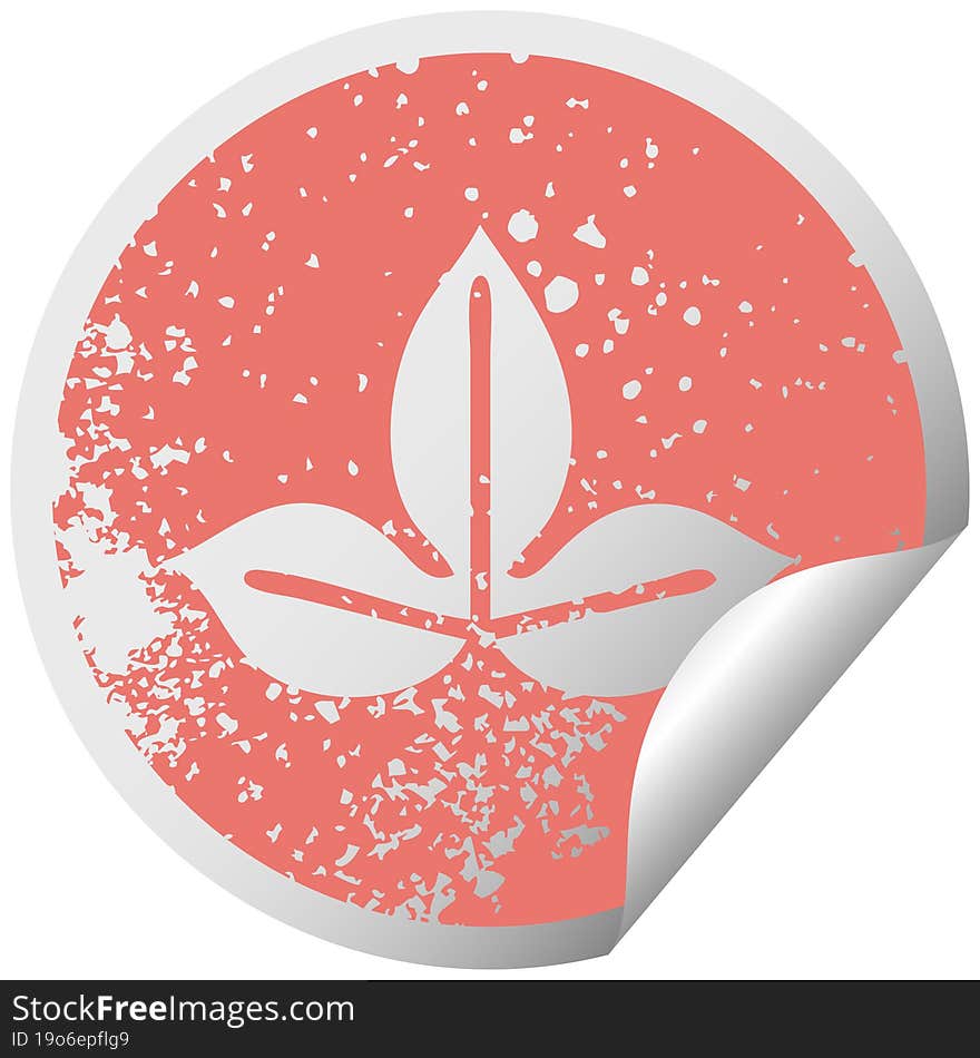 distressed circular peeling sticker symbol autumn leaf