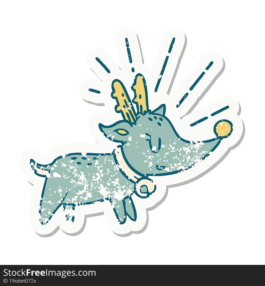 Grunge Sticker Of Tattoo Style Christmas Reindeer