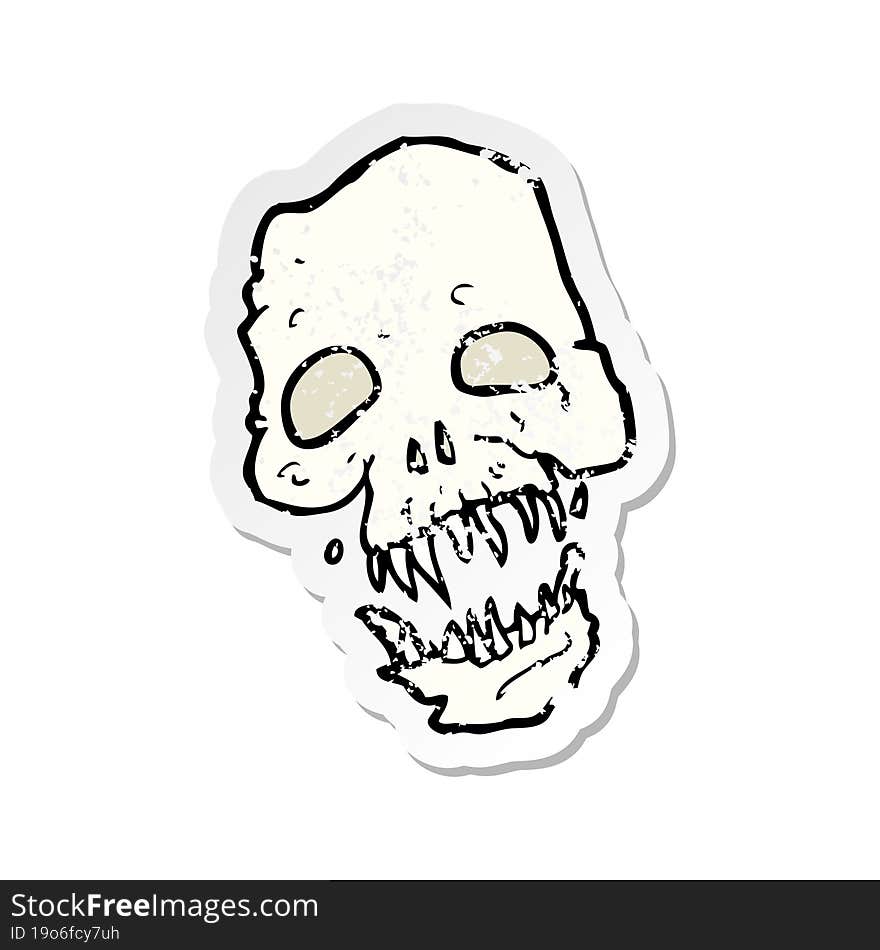 retro distressed sticker of a cartoon scary skull