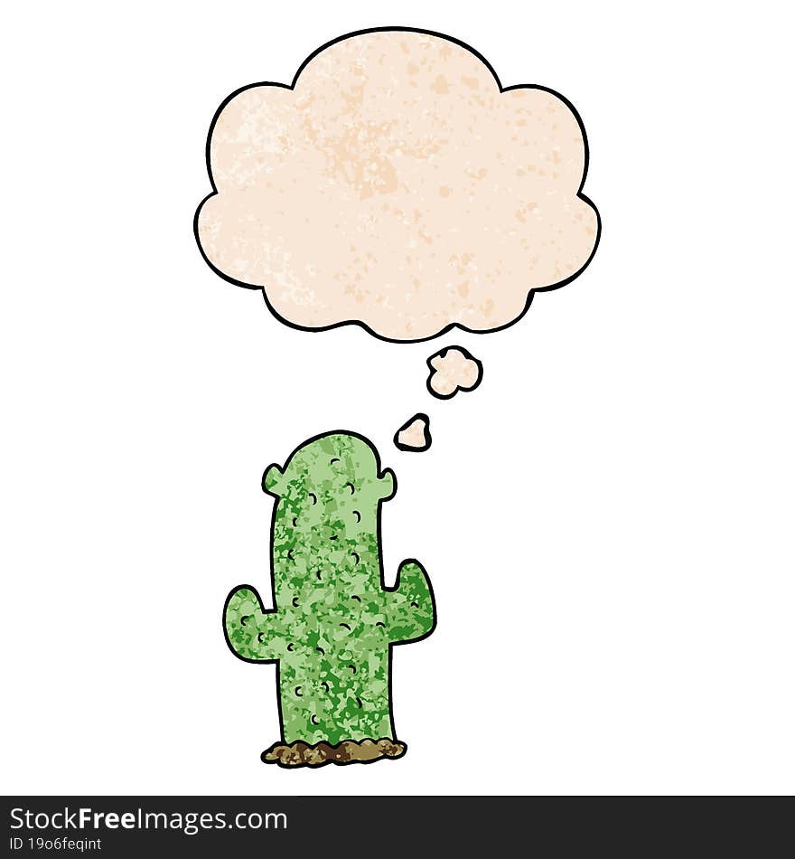 cartoon cactus and thought bubble in grunge texture pattern style