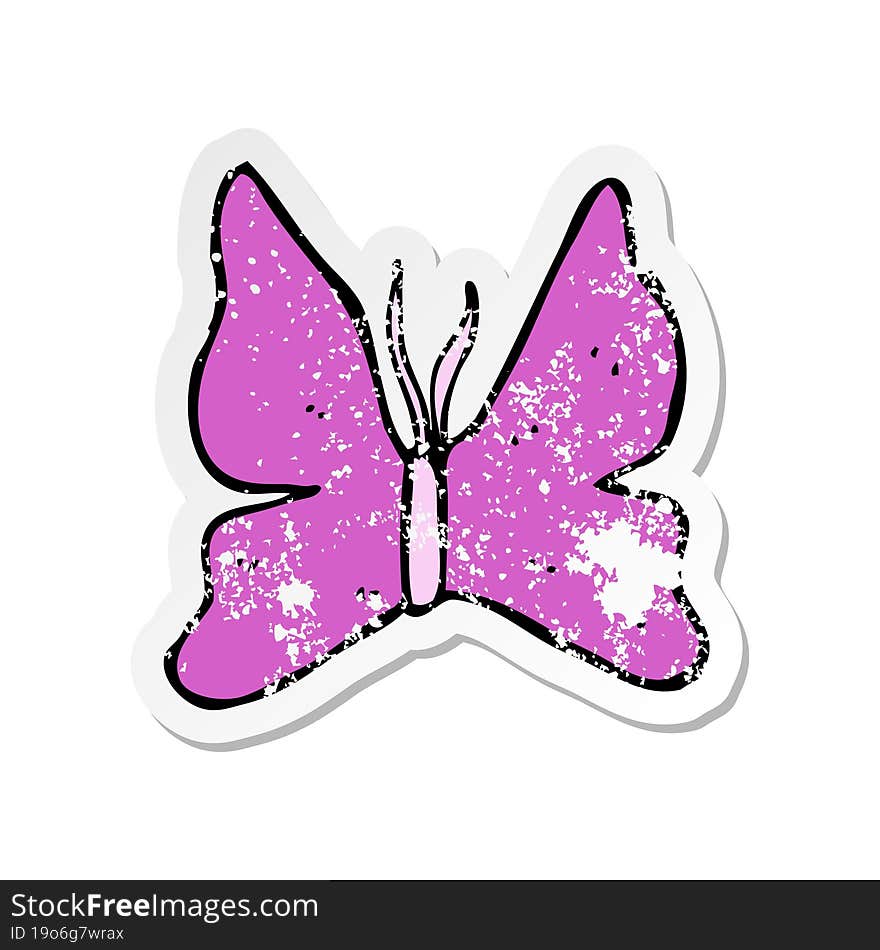 Retro Distressed Sticker Of A Cartoon Butterfly Symbol