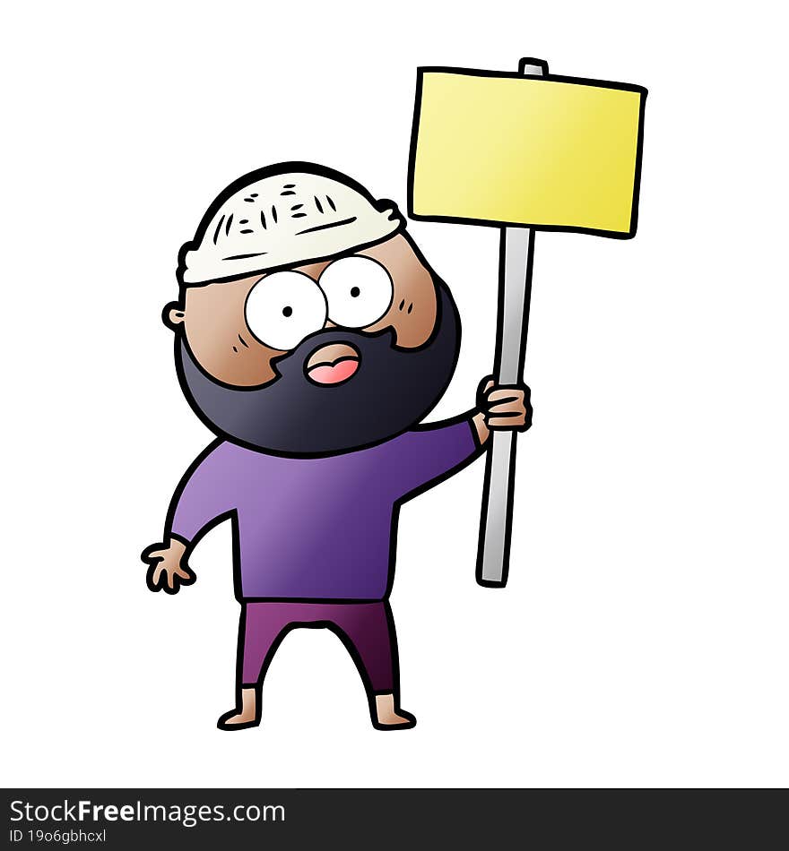 cartoon bearded man with signpost. cartoon bearded man with signpost