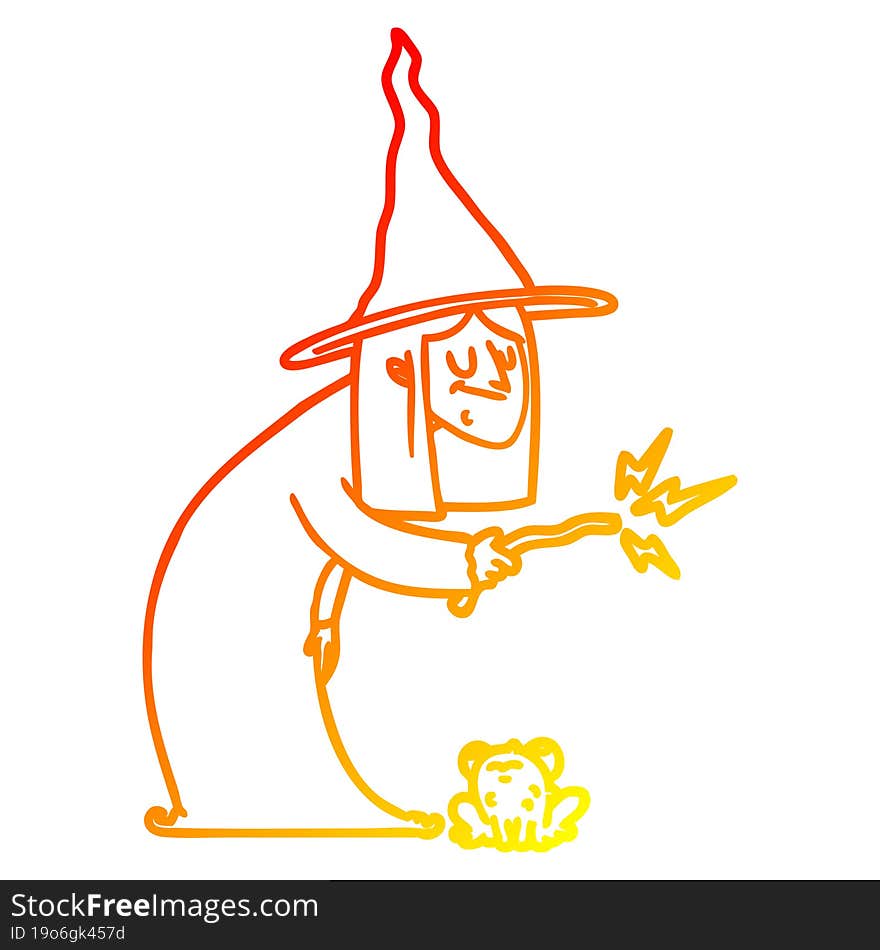 warm gradient line drawing cartoon witch