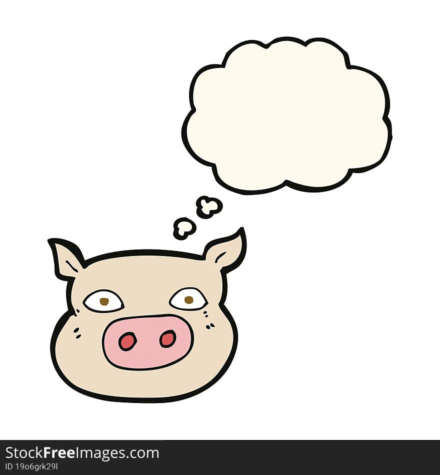 cartoon pig face with thought bubble