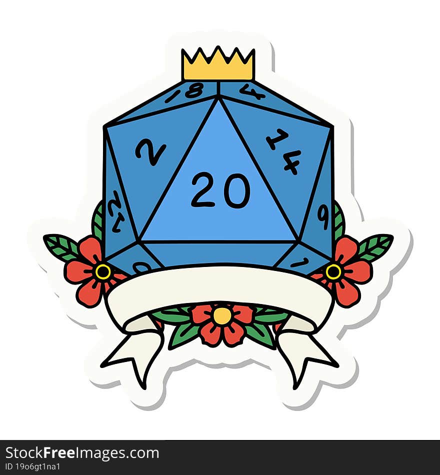 Natural 20 Critical Hit D20 Dice Roll Sticker