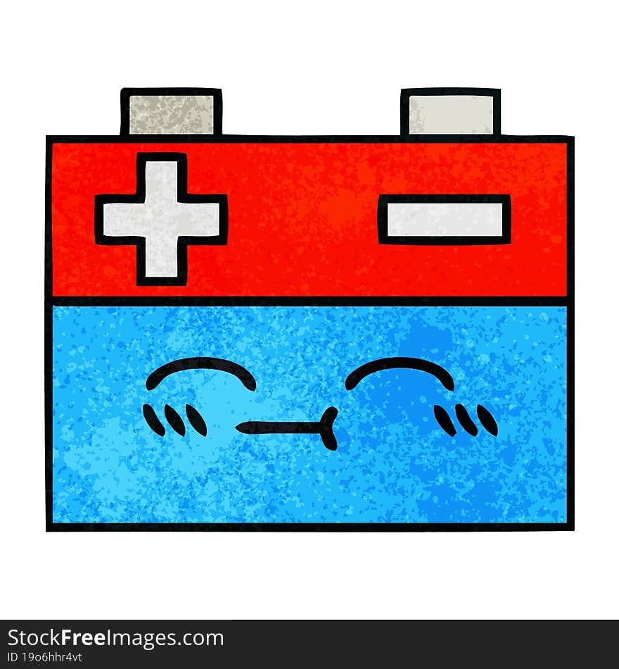 retro grunge texture cartoon of a car battery