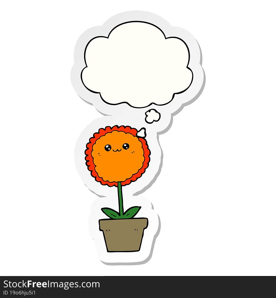 cartoon flower and thought bubble as a printed sticker