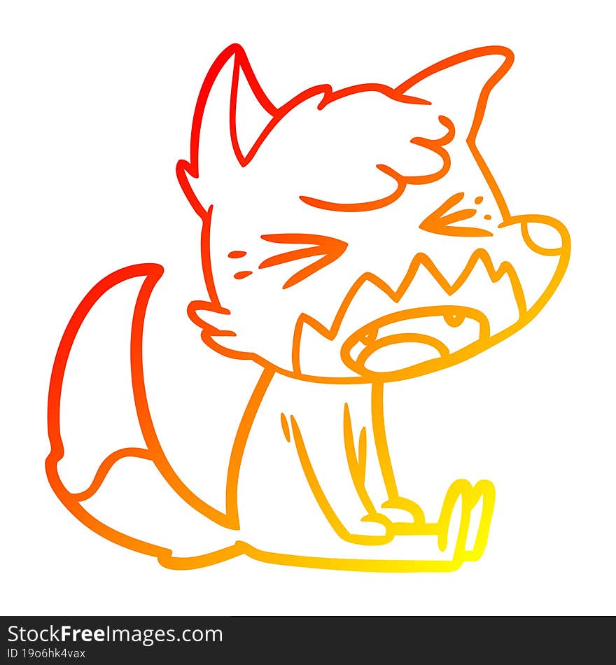 Warm Gradient Line Drawing Angry Cartoon Fox Sitting